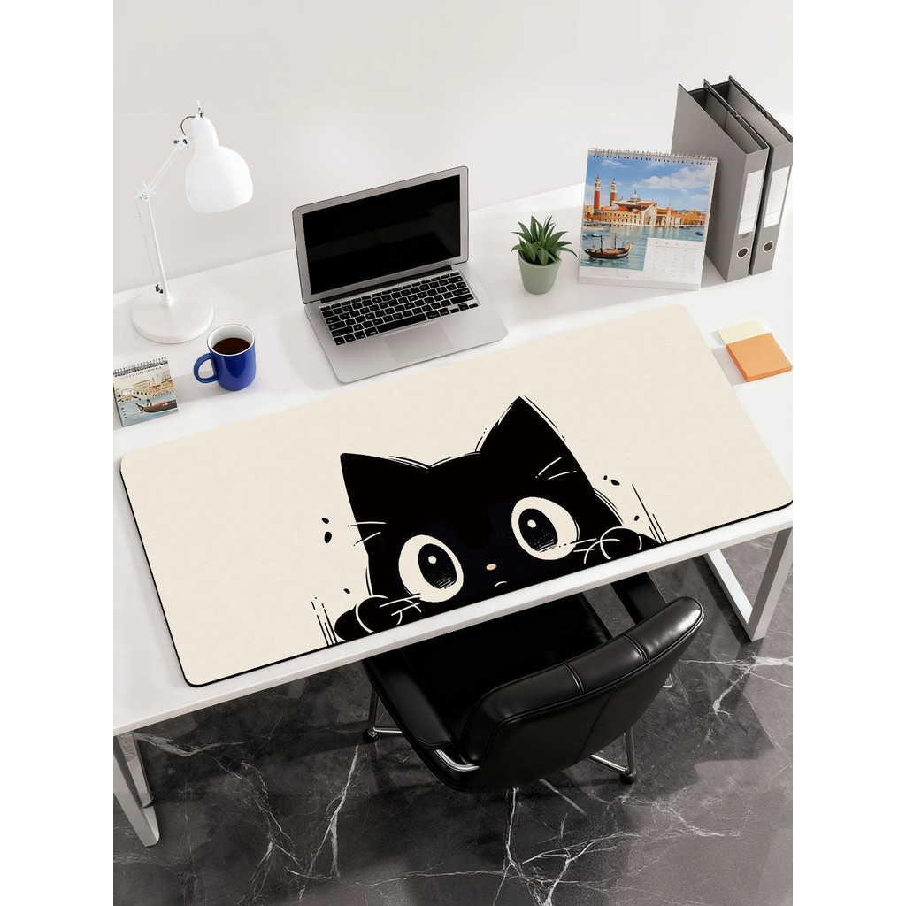 Gato bonito dos desenhos animados tamanho grande Mouse pad Oversized preto teclado jogos menina teclado Desktop menino m