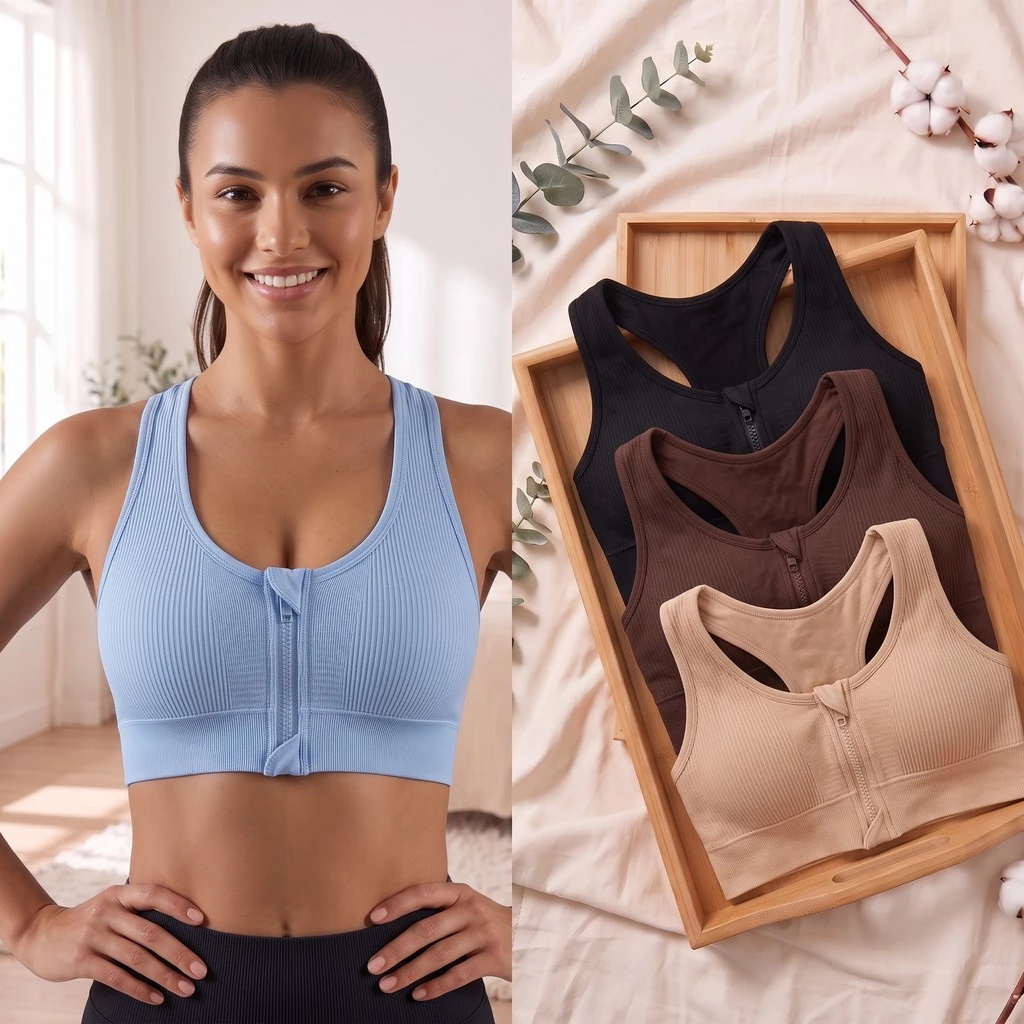 Kit 2 Top Canelado Feminino Academia Fitness Bojo Removível Poliamida