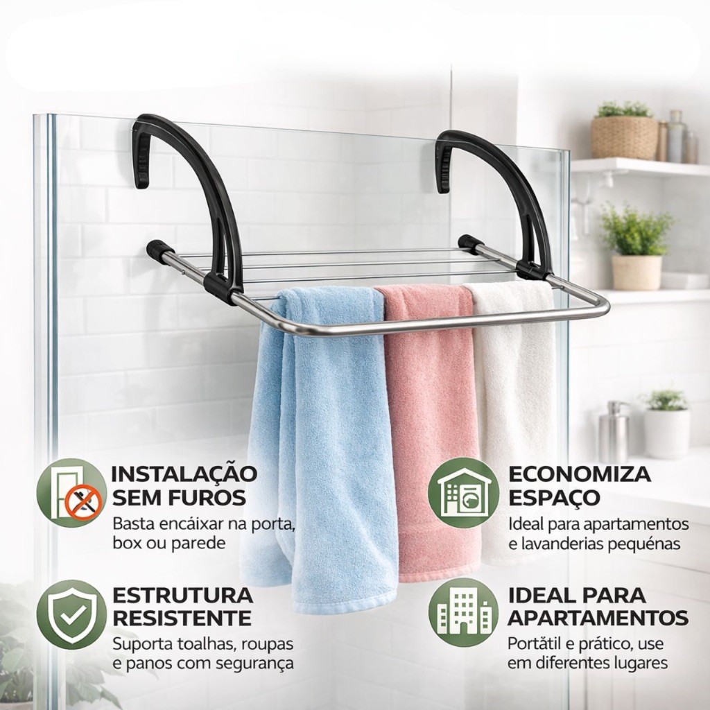 Varal Portátil Para Apartamento Retrátil Janela e Parede Dobrável Para Banheiro Lavanderia - Kaziva — imagem 2 de 2