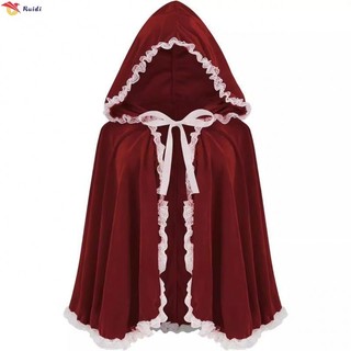 Capa De Halloween Com Capuz Vermelho – Corta-Vento Curto Retrô Feminino De Renda Para Performance Em Palco