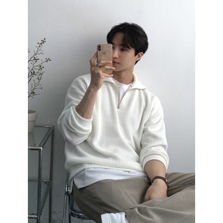 Coreano luz luxo veludo moletom masculino High-End solto camisa polo de manga comprida americano meio zíper listrado jaq