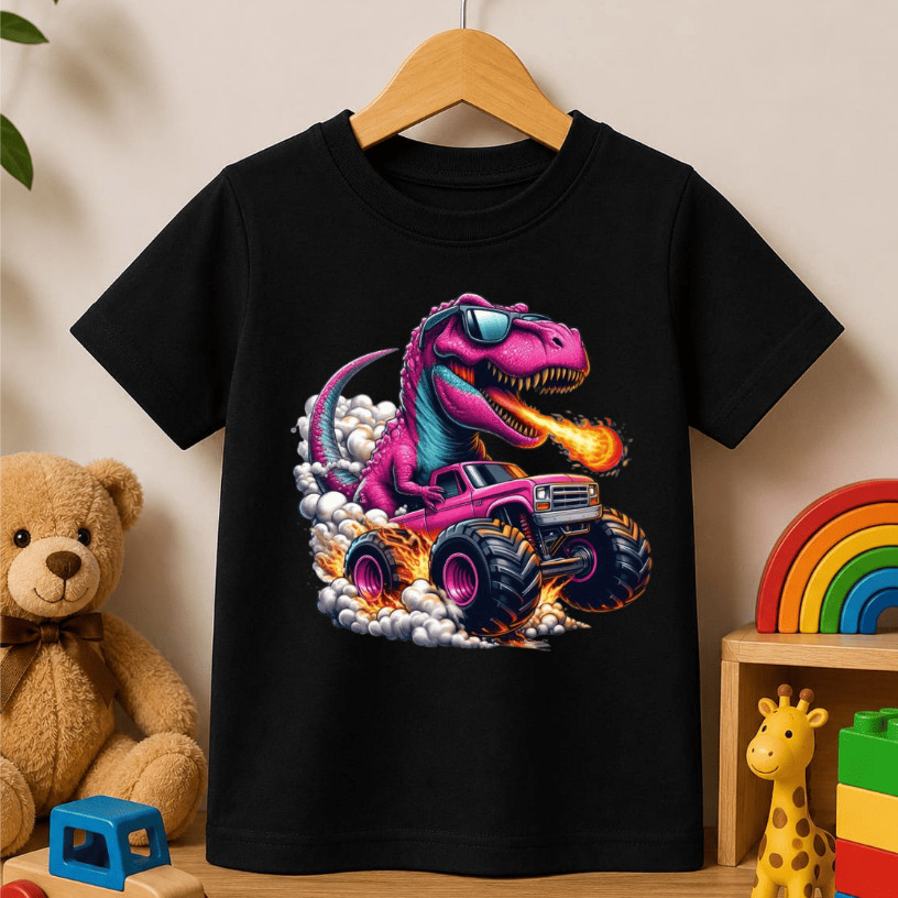 Camiseta Infantil Menino Estampada Dinossauro Carro 100% Algodão