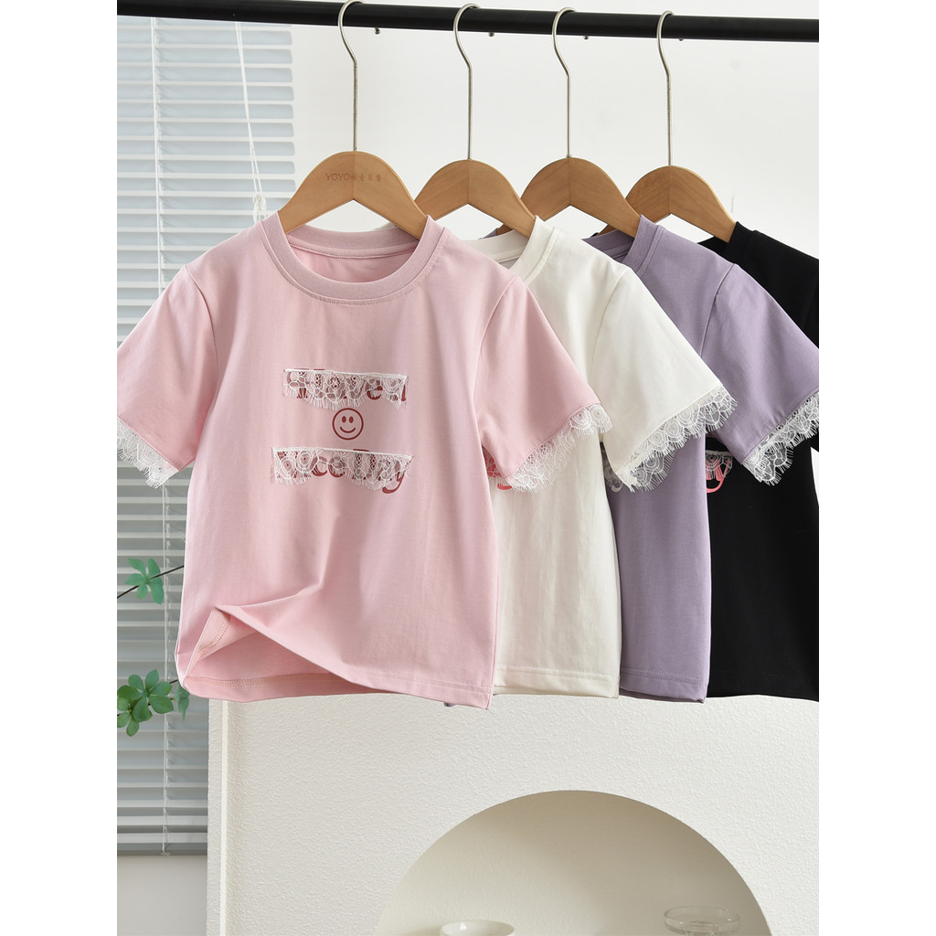 Estilo ocidental roupas infantis estilo verão crianças meninas puro algodão estiramento de manga curta camiseta bebê méd