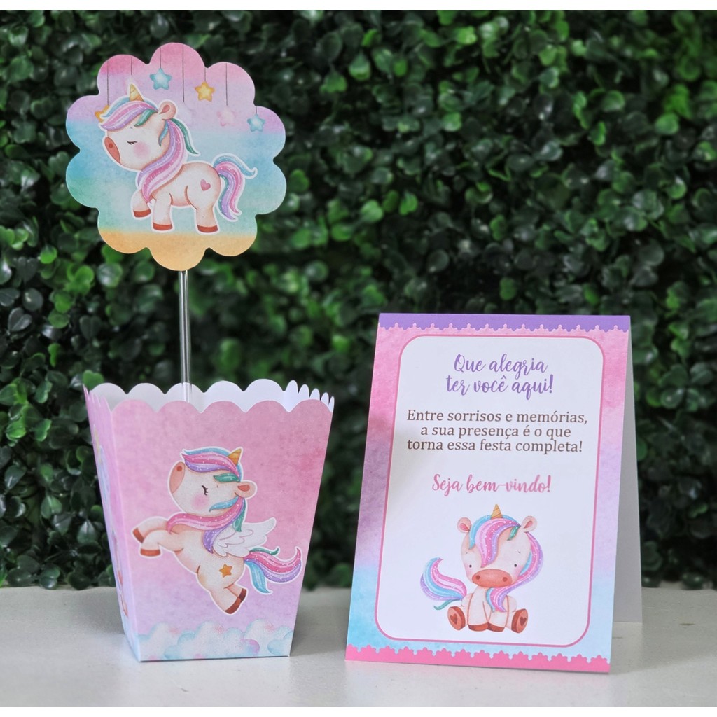 Centros de mesa + Plaquinhas UNICÓRNIO AQUARELADO festa infantis lembrancinhas de aniversario decoração personalizados