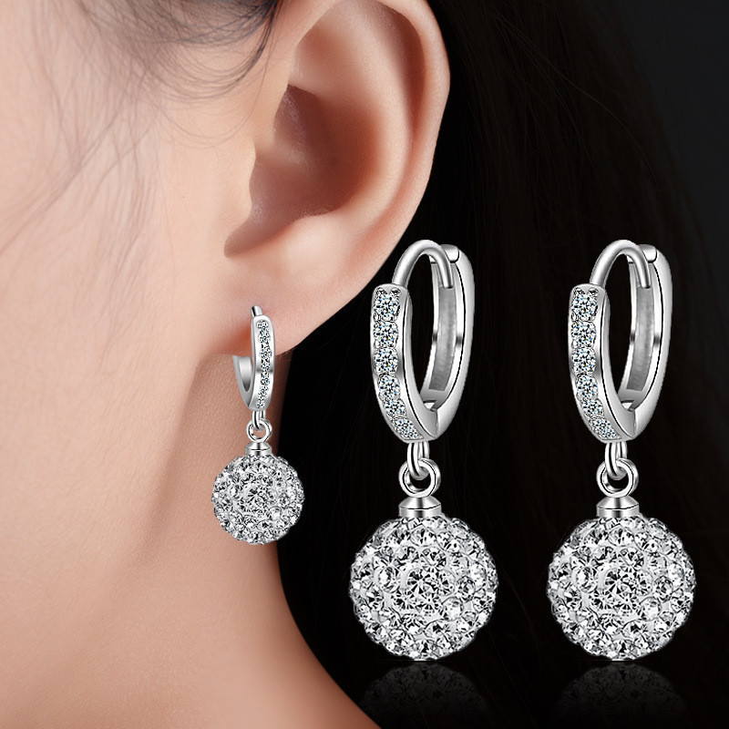 Versão coreana Shambala diamante bola brincos brincos moda feminina All-Match diamante-cravejado brincos de prata envio 