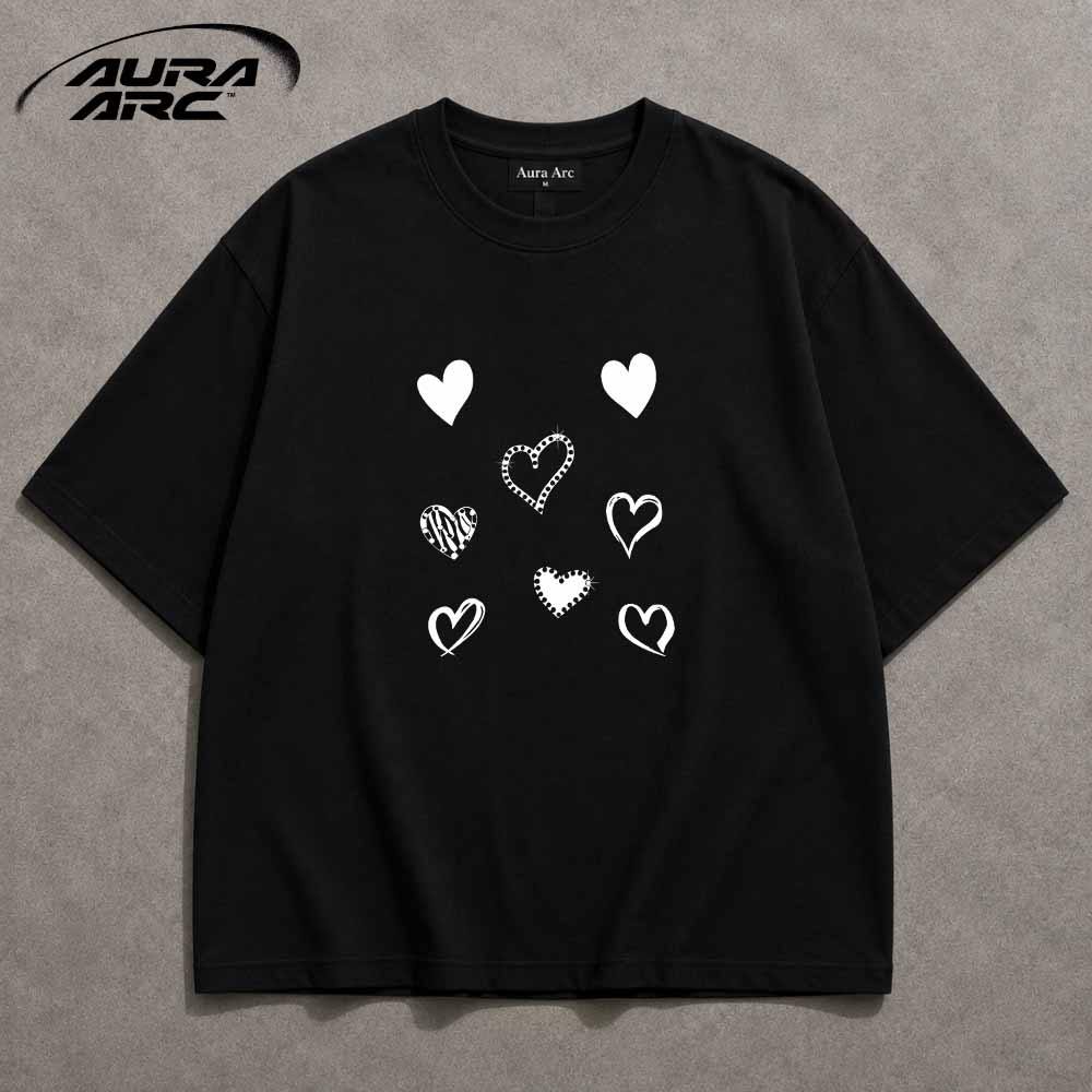 Camiseta Oversized Unissex Corações Aesthetic Y2K Streetwear Estampa Premium 100% Algodão