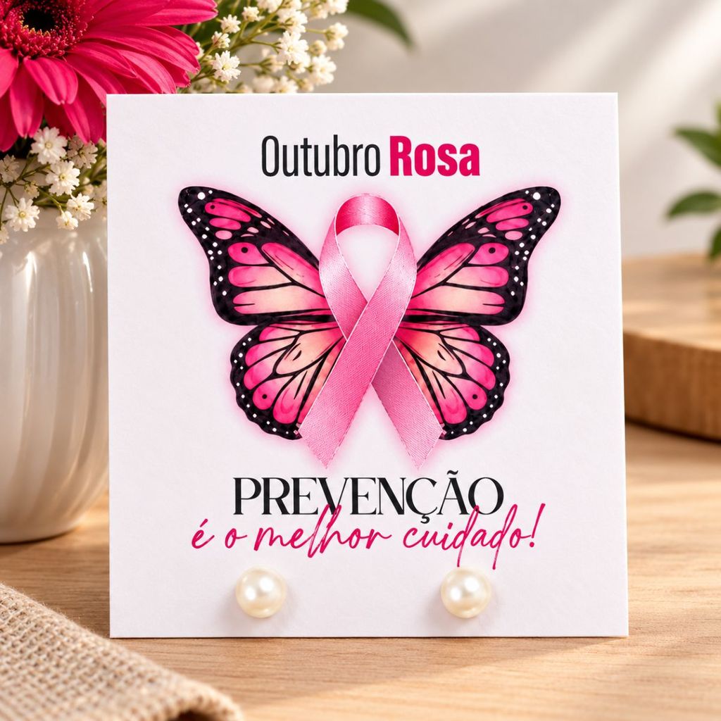 Kit Tags Borboleta Outubro Rosa com Brincos 6mm – Um Toque de Beleza e Cuidado