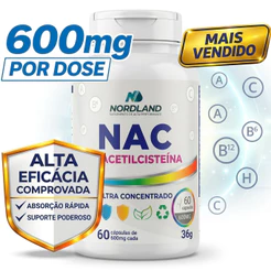 NAC 600mg Alta Concentração - Apoio Respiratório e Hepático - 60 Cápsulas por pote - Envio Imediato