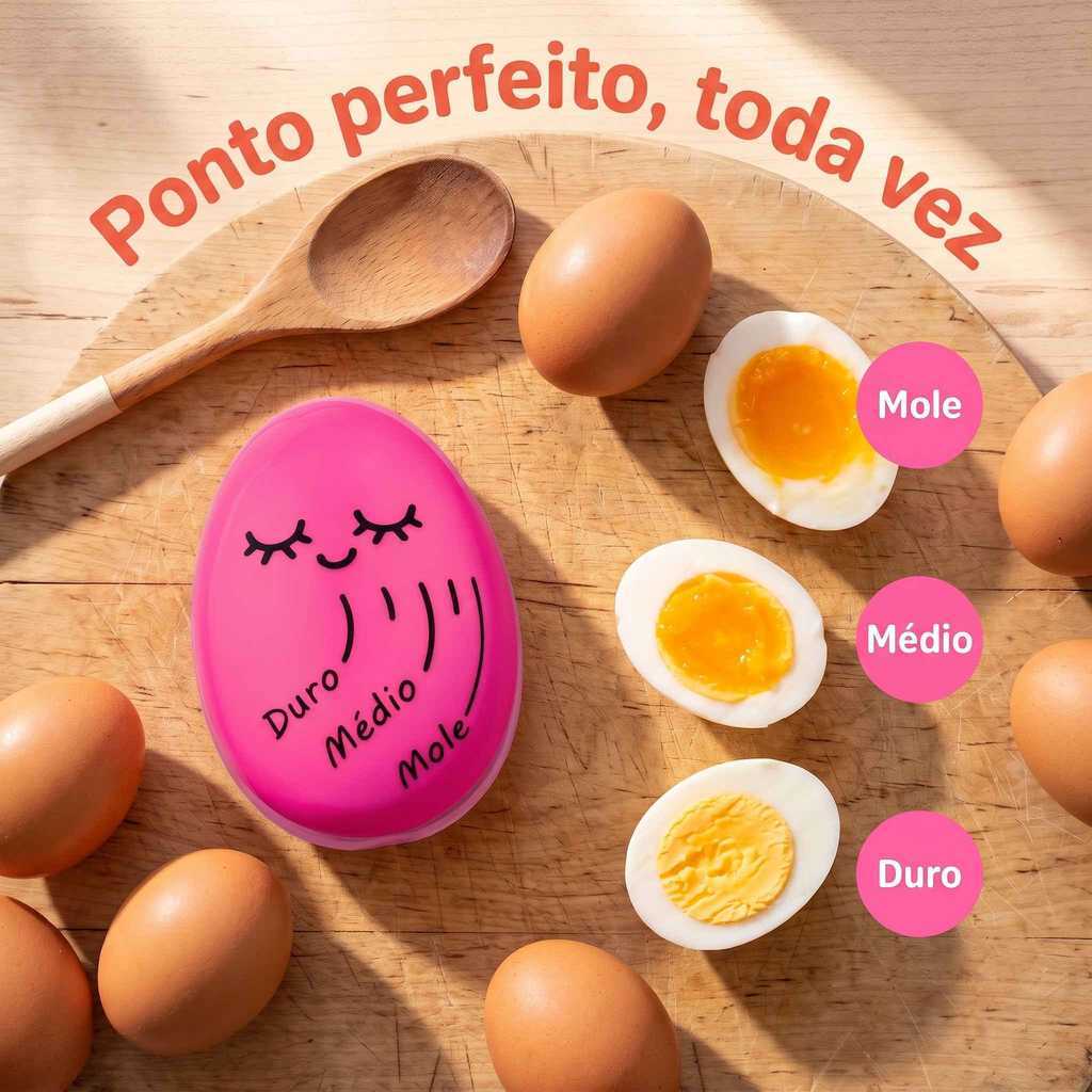 Timer de Ovo Silicone Atóxico – Indicador de Ponto Mole Médio Duro