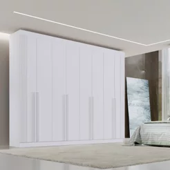 Guarda-Roupa Casal 100% MDF 8 Portas 8 Gavetas Império Ripado Branco Branco