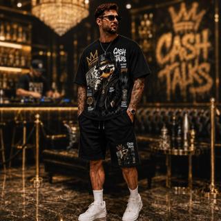 Conjunto Masculino Pato Gangster Camiseta e Bermuda Estampada Streetwear Estilo Urbano Casual