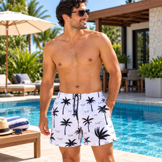 Short Masculino Tactel  Praia Estampado Coqueiros com Bolsos