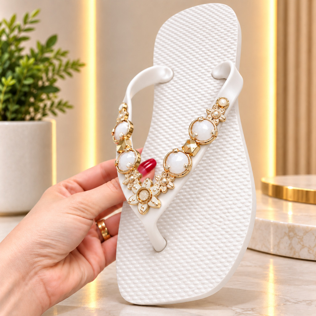 Chinelo Pedraria Rasteirinha Sandália Rasteira Confortável Leve Antiderrapante Elegante Casual 33 ao 40