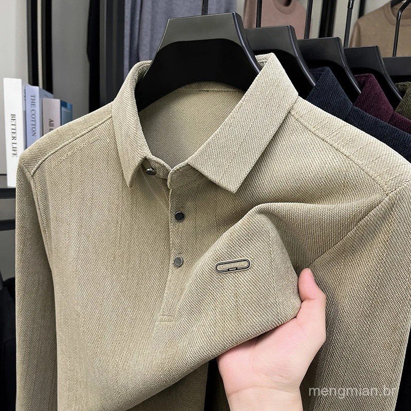 Camisa Polo Masculina Original de Marca, Camiseta de Manga Longa com Gola, Nova Coleção Outono Inverno, Cor Sólida, Esta