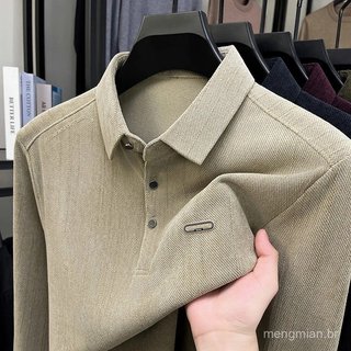 Camisa Polo Masculina Original de Marca, Camiseta de Manga Longa com Gola, Nova Coleção Outono Inverno, Cor Sólida, Esta