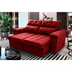 Sofá Retrátil/Reclinável Verona 1,80m Suede Velut Vermelho c/ Molas no Assento - King House