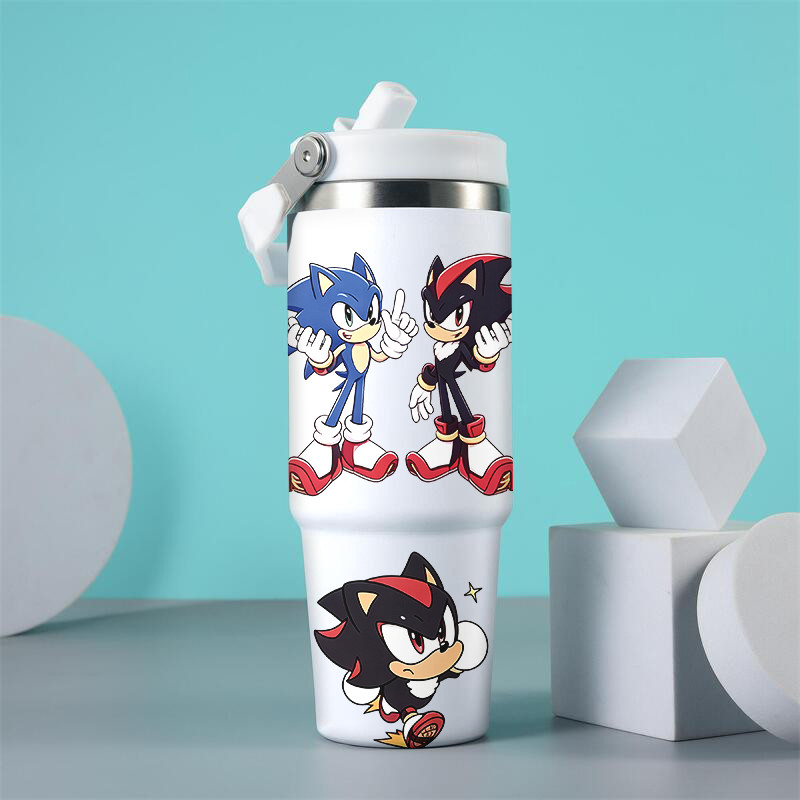 Sonic e Shadow Copo De Água De Grande Capacidade 900ml Garrafa Térmica De Aço Inoxidável Com Alça