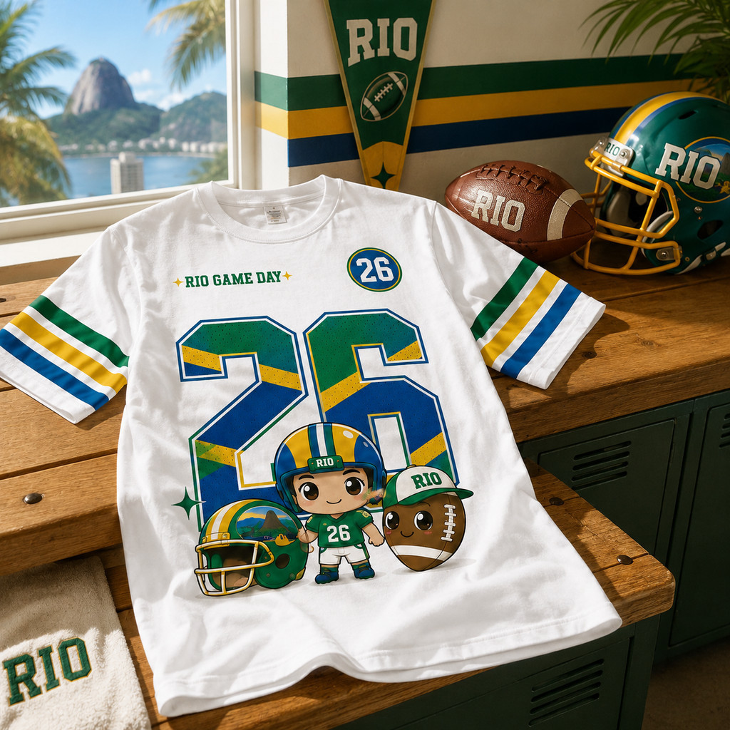 Brasilvibe.br Camiseta Futebol Americano Rio Jogo Dia Unissex Oversized Estampa College Vintage Streetwear