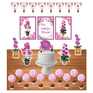 Kit Festa Orquídea 40 itens - Festa Pronta - Só um bolinho - Festa em casa - Festa Infantil - Festa Adulto