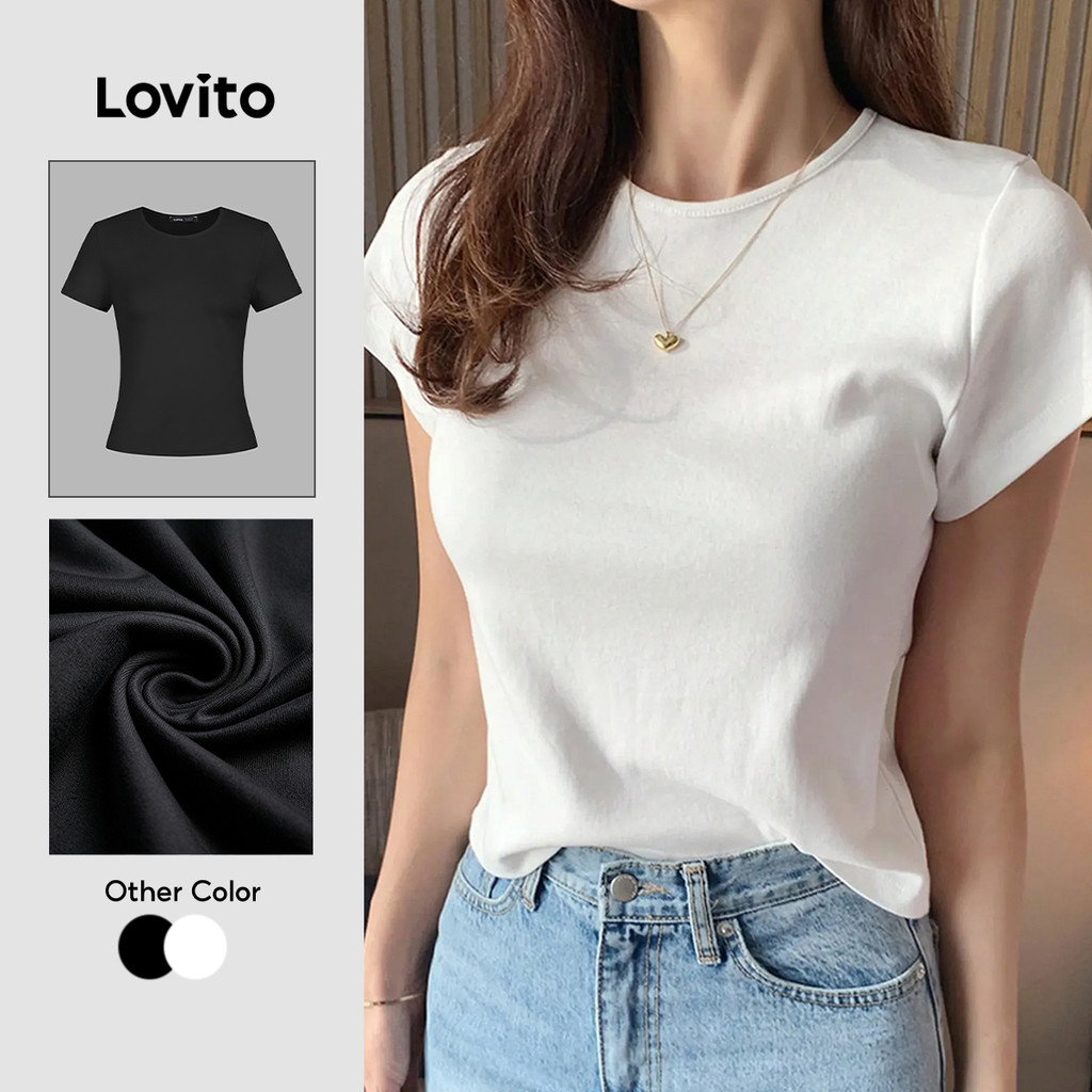 Lovito Casual Camiseta Macia e Confortável Primavera/verão Camiseta Branca para Mulheres L143ED546