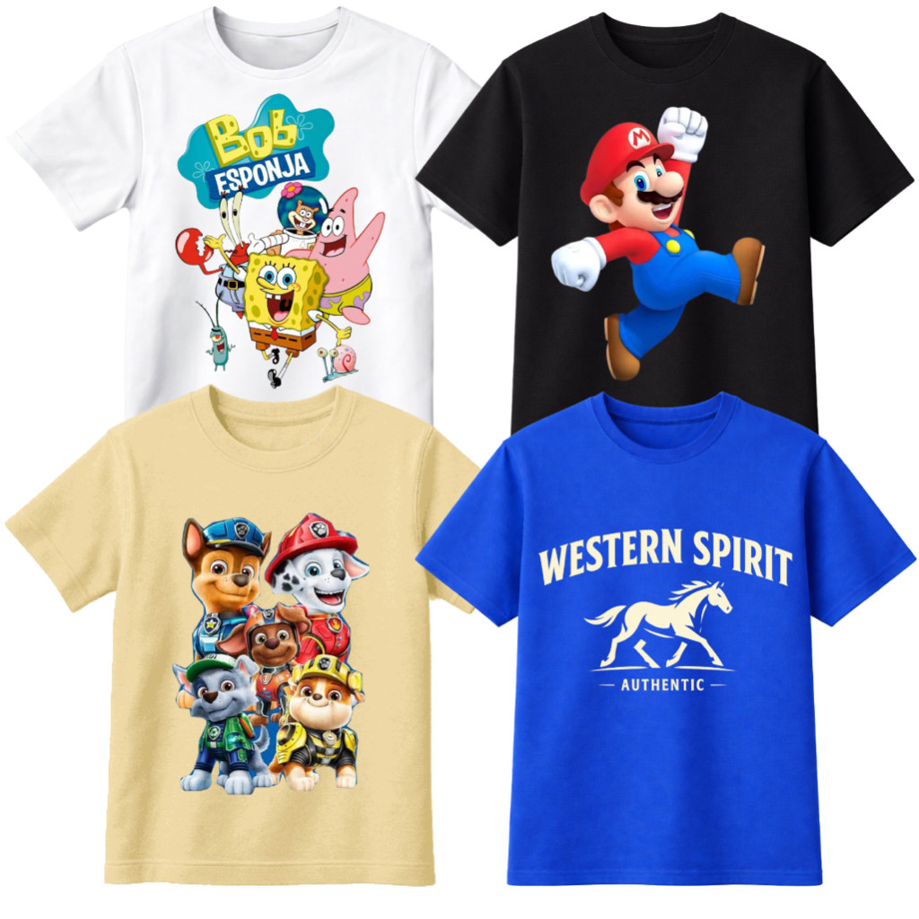 Kit 4 Camisetas Infantis Masculinas Estampadas Menino Manga Curta Personagens Sortidas