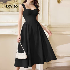 (Lovito x Ana) Elegante Coração Gola Sling Grande Balanço Vestido Primavera Verão DRB154PBD169