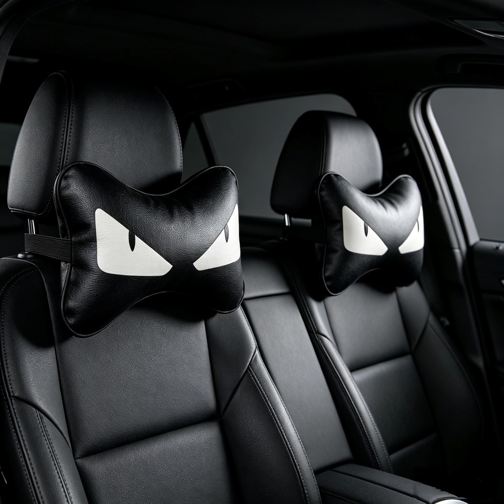 Travesseiro De Descanso De Pescoço De Carro De Luxo Universal 2 Peças E Encosto De Cabeça-Pelúcia De Couro Confortável ,