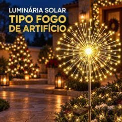 Luz de Natal Solar 120 LEDs para Jardim Decoração Tipo Fogos de Artifício