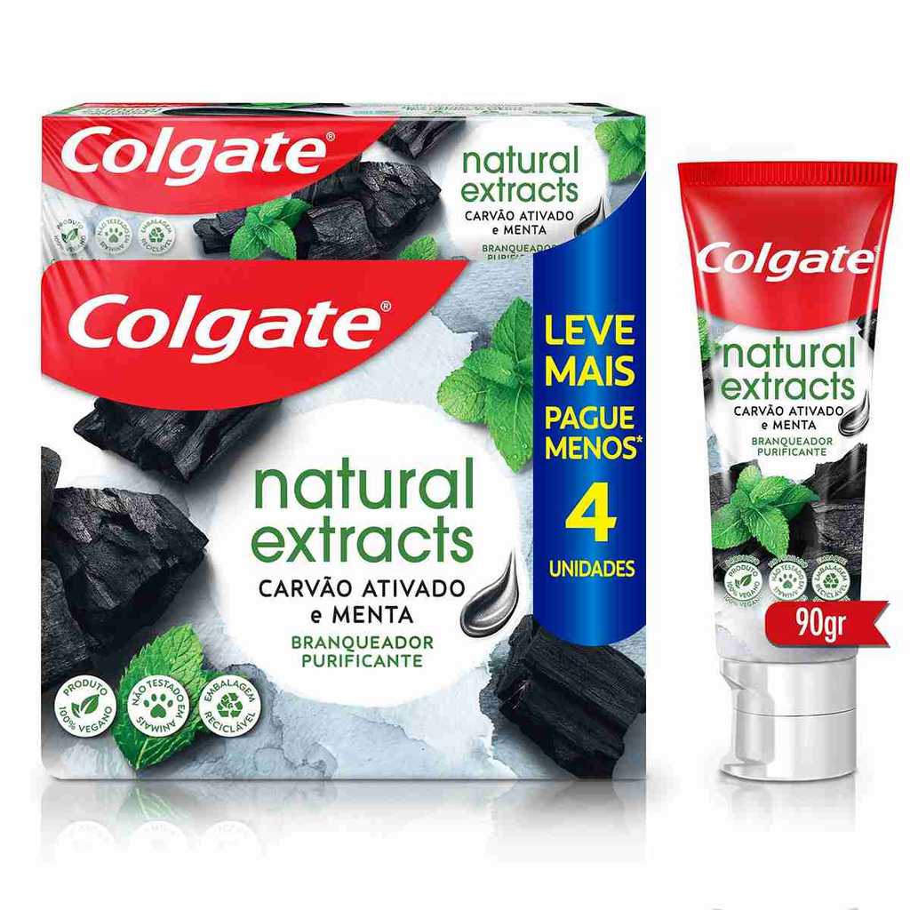 Creme Dental Colgate Natural Extracts Carvao Menta 90g 4un