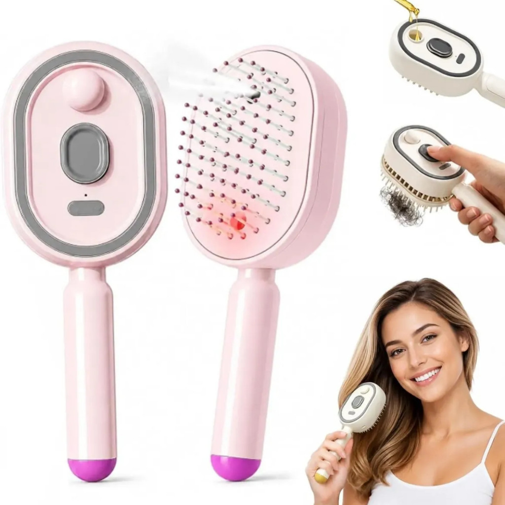 Escova De Cabelo Elétrica A Vapor 3 Em 1 , Alisador Recarregável Com Spray De Névoa , Almofada Desembaraçadora , Pente