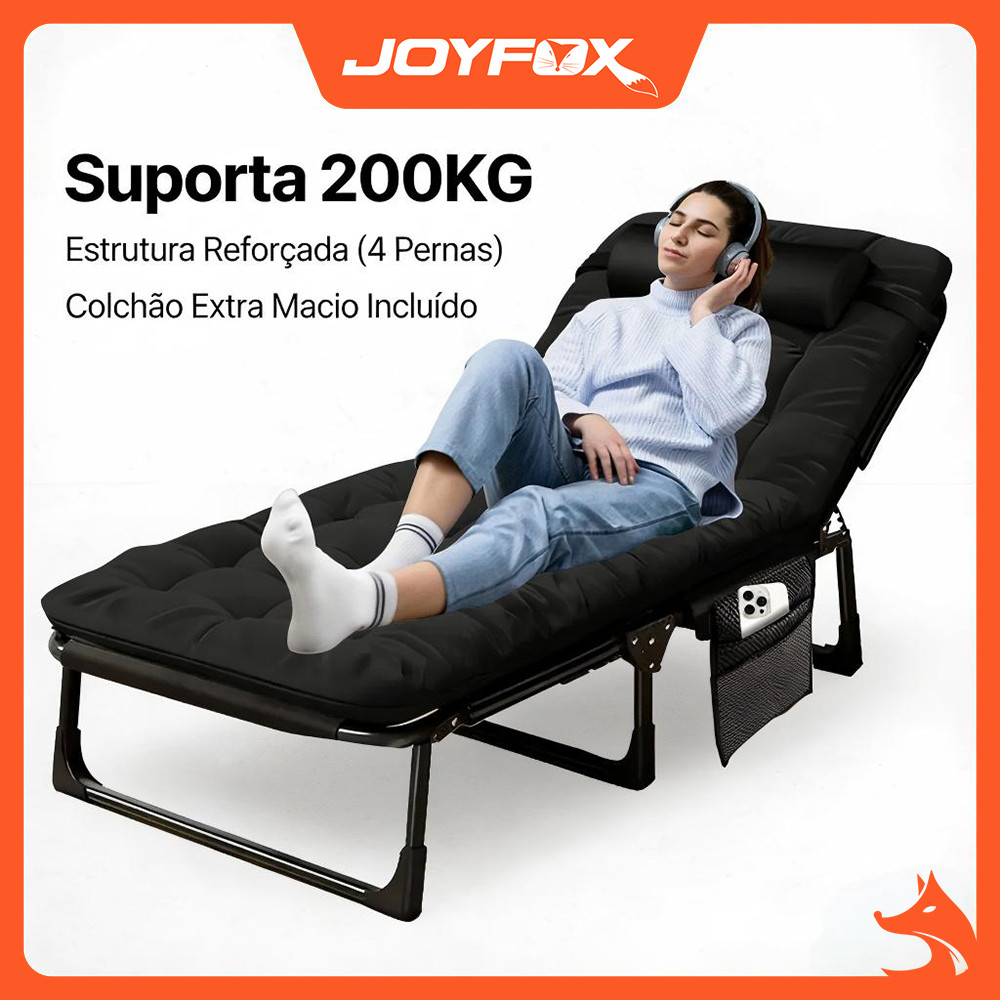Cama Dobrável Portátil JOYFOX C/ Colchão Espreguiçadeira Para Camping Escritório Suporta 200kg 194x70cm