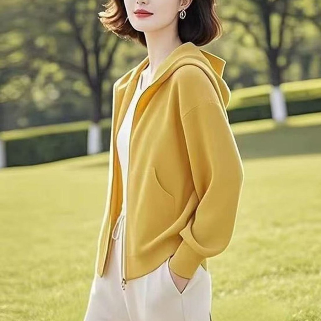 Solto Casual topo moda de manga comprida cor sólida Cardigan com capuz jaqueta moletom 2026 primavera outono roupas femi