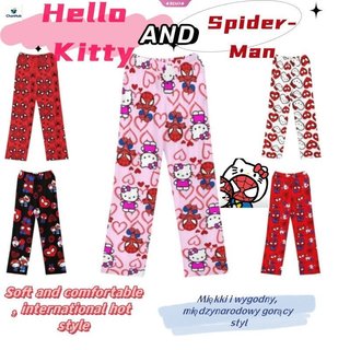 Calças Compridas Femininas Hello Kitty Do Homem-Aranha , Casuais Estampadas Com Desenhos Animados Fofos Leves E Finas De