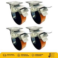 Kit 4 Rodízios Giratórios Poliuretano Freio 6 Pol 480kg JST Roda Pesada