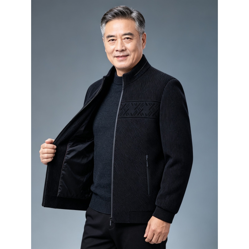 2026 primavera outono novo estilo de meia-idade idosos homens gola alta Chenille jaqueta pai Wear negócios Casual jaquet