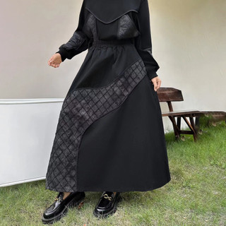 Olhos Grandes [Roupas Femininas Estilo Yamamoto] Saia-2 Cores260973 Yamamoto estilo escuro Irregular contraste cor saia 