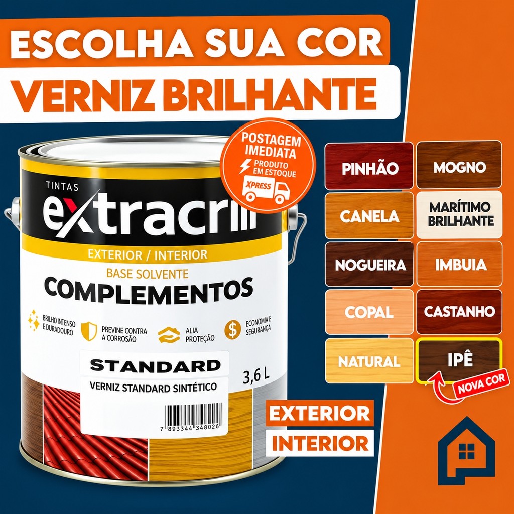 Verniz Proteção para Madeira Brilhante Tingidor Extracrill Galão Cor Imbuia Mogno Incolor 3,6L