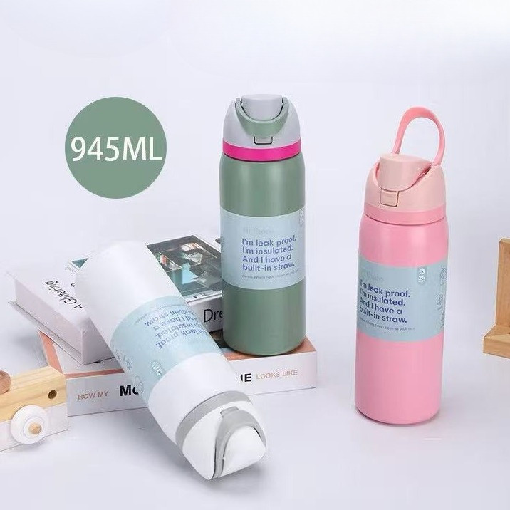 Garrafa de água de aço inoxidável de 945 ml – com isolamento térmico, à prova de vazamentos e com alça de transporte.