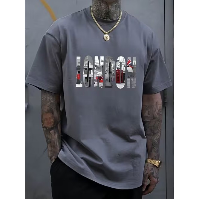 Camiseta Masculina Manga Curta Estampada London Confortável Moderna Estilosa Premium Casual Moda Verão Tendência