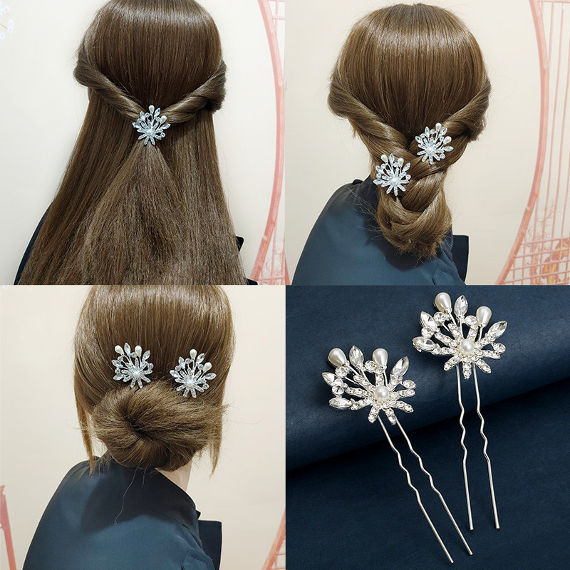 Grampo em forma de U grampo de cabelo garfo de cabelo enrolado feminino cocar imitação de pérola grampo de cabelo acessó