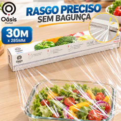 Kit 2 Filme Alimentar Plástico PE 30m x 28,5cm Cada para Alimentos Geladeira Freezer Oásis