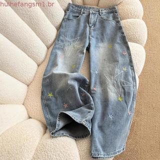 Dopna estrela bordado Machete Jeans feminino masculino primavera Retro anstiado calças de perna larga solta All-Mat