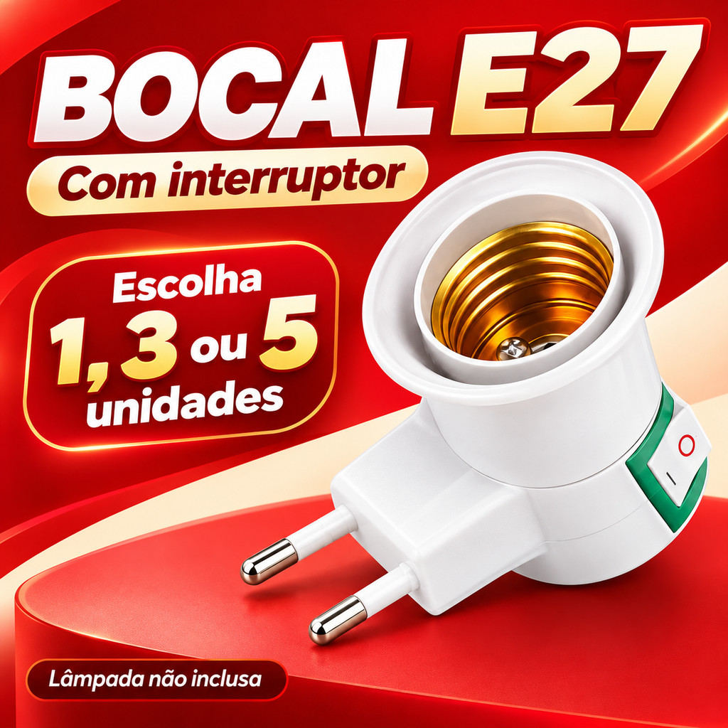 Bocal de Lâmpada E27 para Tomada Branco com Chave Liga Desliga