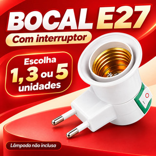 Bocal de Lâmpada E27 para Tomada Branco com Chave Liga Desliga