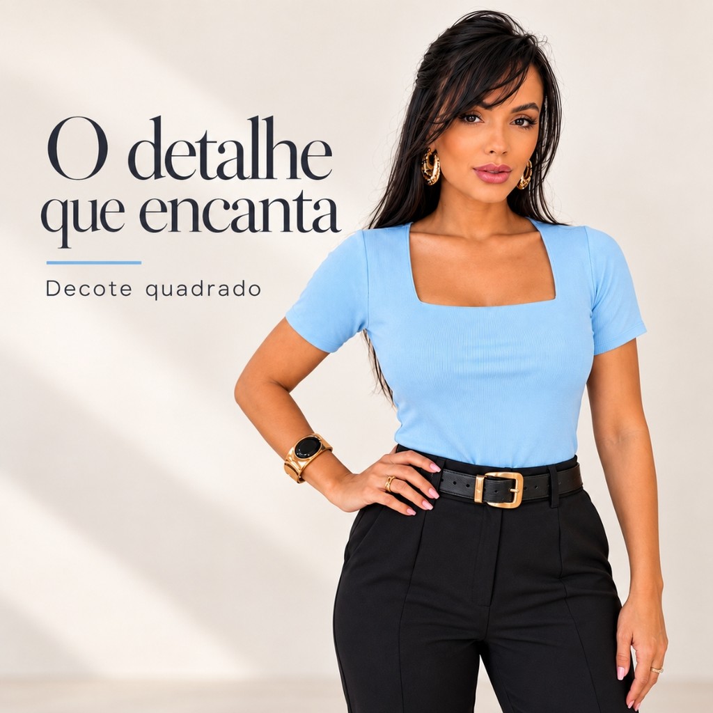 Blusa Feminina Manga Curta Decote Quadrado Ribana Canelada Blusinha Moda Blogueira Tendência Canelado Premium