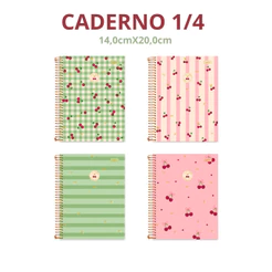 Caderno Capa Dura 1/4 (PEQUENO) 80 Folhas Cherry Lovers - CADERSIL
