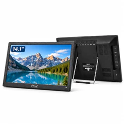 Monitor TV Digital Portátil 14,1" LCD 1440x900 HDMI USB Bateria Recarregável Controle Remoto Antena Bivolt Knup KP-TV14
