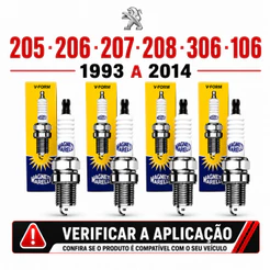 Jogo Vela Ignição Peugeot 205 206 207 208 306 106 Passion Sw Hoggar 1.4 1.6 8v 16v