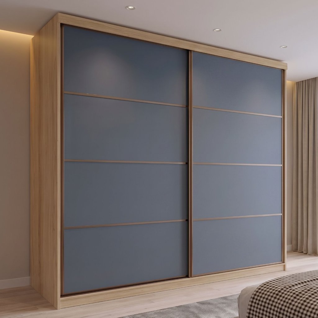 Guarda Roupa Casal 100% MDF 2 Portas de Correr e 6 Gavetas Málaga Yescasa Capuccino/Azul Capuccino/Azul