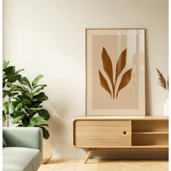 Quadro Decorativo Sala Com Moldura Folhagem Planta Abstrato Quadro Grande Para Sala Tons Terrosos